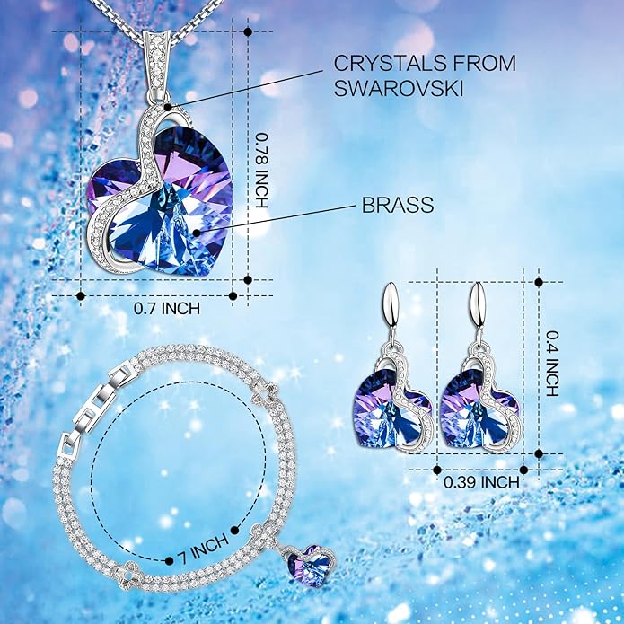 Charming Crystal Jewelry Sets For Women 18K White Gold Plating Bracelet Necklace And Earrings Sets For Wife Girlfriend Or Mothers Idea Gift For Mother's day