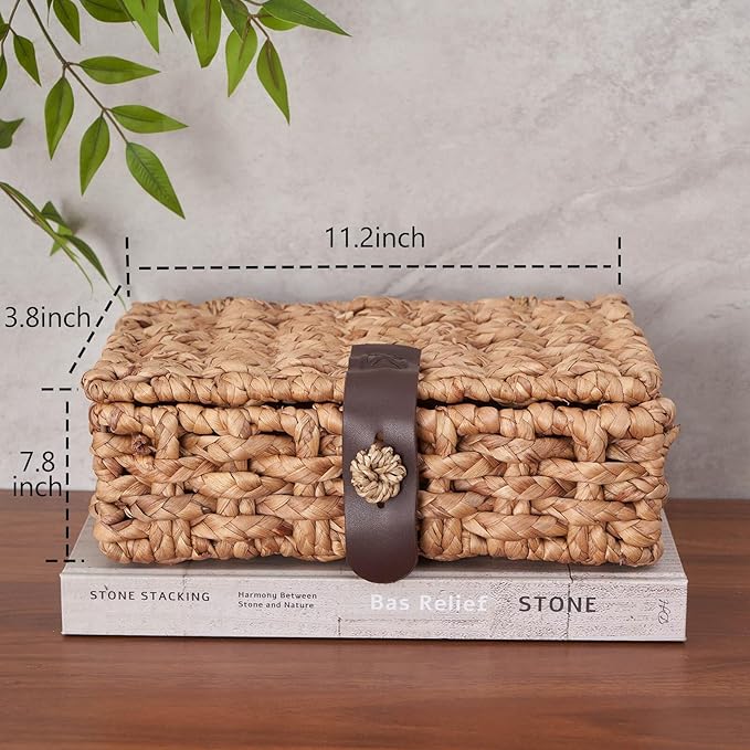 Decorative Box with Lid, Wicker Storage Basket, Water Hyacinth Woven Decorative - Image 6