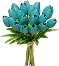 Mandy's 20pcs Artificial Teal Tulips | 13.5 Inch Lifelike PU Tulips Faux Floral by Mandys