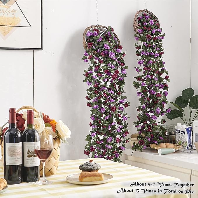 8Pcs x 8.2FT Artificial Flower Garland Rose Vine Decor, Hanging Faux Roses - Image 2