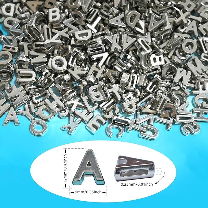 700+ Pieces 9x12mm Big Large Alphabet Letter Beads A-Z Mixed Plastic Shape Loose Beads for Jewelry Making Bracelets Necklaces Key Chains (Silvery)
