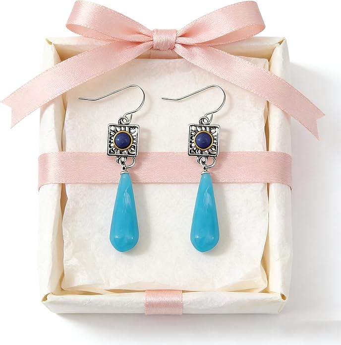 Multi-Color Gemstone Drop Earrings, Dangle Style, Hook Design