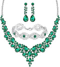 3/4 Pieces Women Jewelry Set Artificial Rhinestone Crystal Bride Statement Choker Necklace Tiara Crown Link Bangle Bracelet Teardrop Dangle Earrings Set