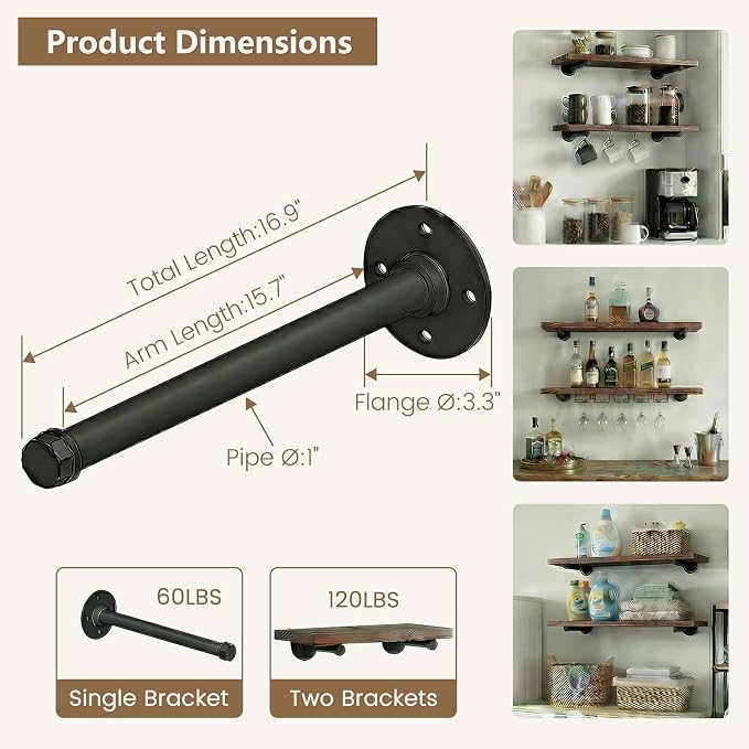 Industrial Pipe Shelf Brackets 6 Pack 16 Inch - Image 4
