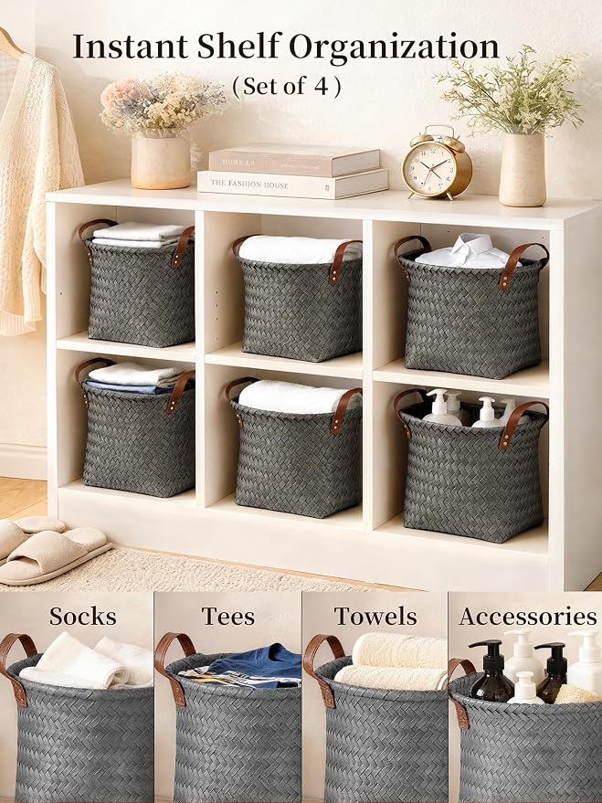 Wicker Storage Baskets, 4 Pack Woven Baskets - Image 3