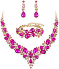BriLove Wedding Bridal Jewelery for Women Austrian Crystal Teardrop Cluster Statement Necklace Dangle Earrings Link Bracelet Set