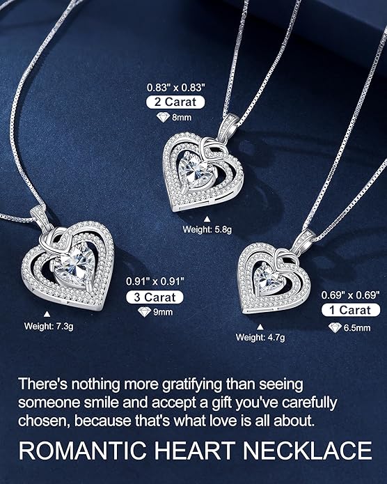 InfinityLove Heart Pendant Necklaces for Women, 2-5 Carat Moissanite Heart Necklace, Anniversary Birthday Christmas Valentine Engagements Mothers Day Jewelry for Wife Her Girlfriend Mom Daughter