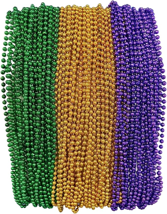 THE MARDI GRAS KREWE - Beads Necklaces Mardi Gras 72 Pack, 6 Dozen 33" 7mm - Party Favors, Parades, Bulk Decorations, Costumes, Festivals, Events - Purple Green Gold
