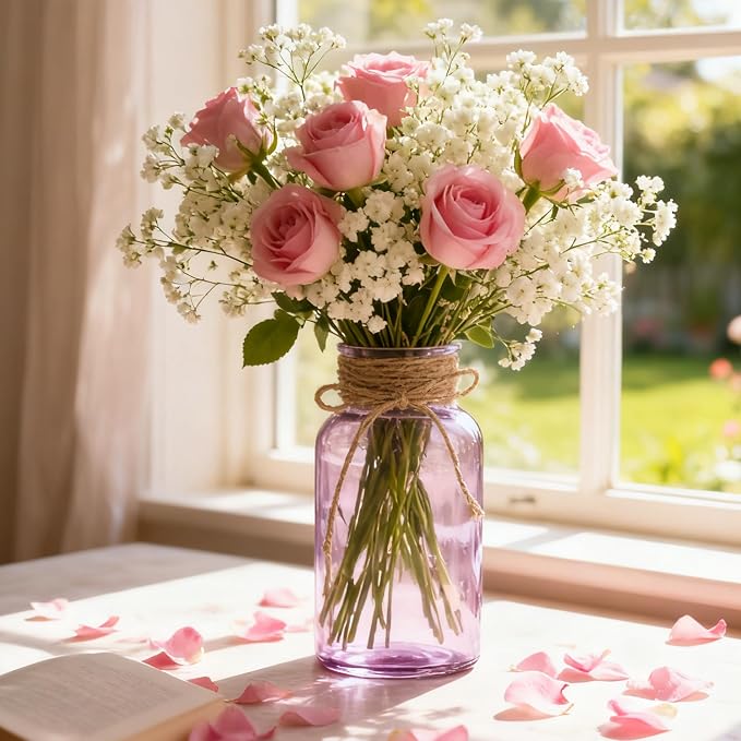6 Pack Mason Jar Vases for Centerpieces, Wide Mouth Mason Jars - Image 3