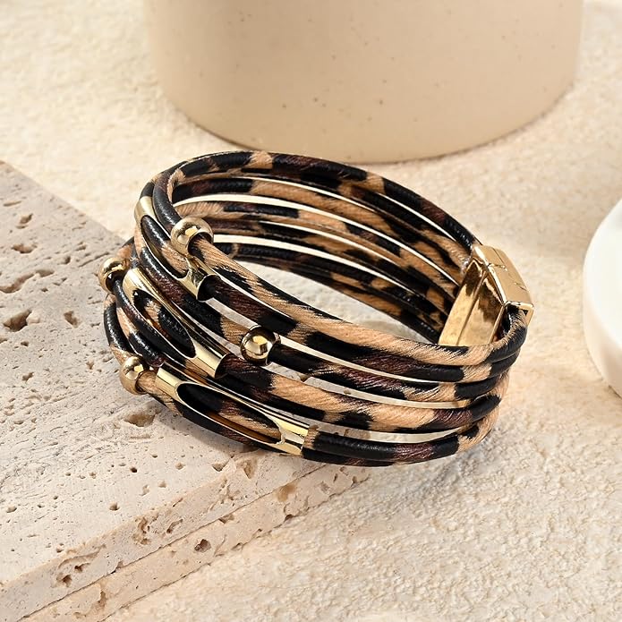 Wrapped Bracelets for Women,Leather Bracelet,Boho Bracelets for Women,Multi-Layer Pearl Crystal Bracelet Bangle Jewelry