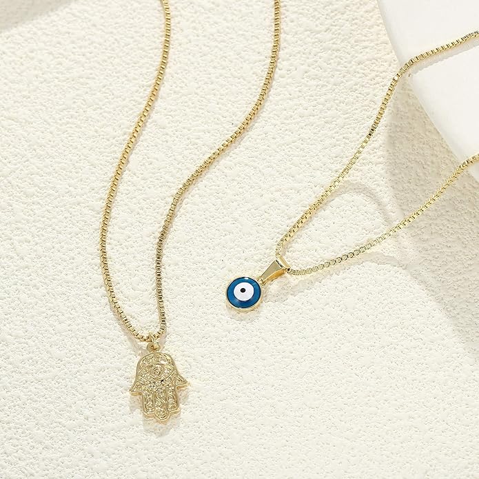 Evil Eye Necklace for Women 14K Gold Plated Delicate Necklaces Blue White CZ Diamond Pendant Necklace Cute Boho Tiny Evil Eye Lucky Protection Jewelry Gift for Women