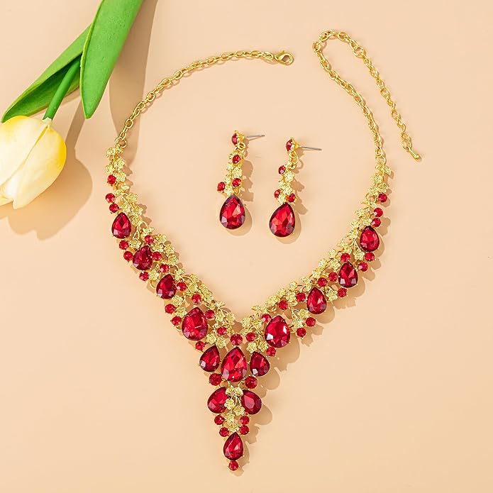 Wedding Bridal Bridesmaid Austrian Crystal Rhinestone Jewelry Sets Statement Choker Necklace Earrings Bracelets Sets for Wedding Party Prom