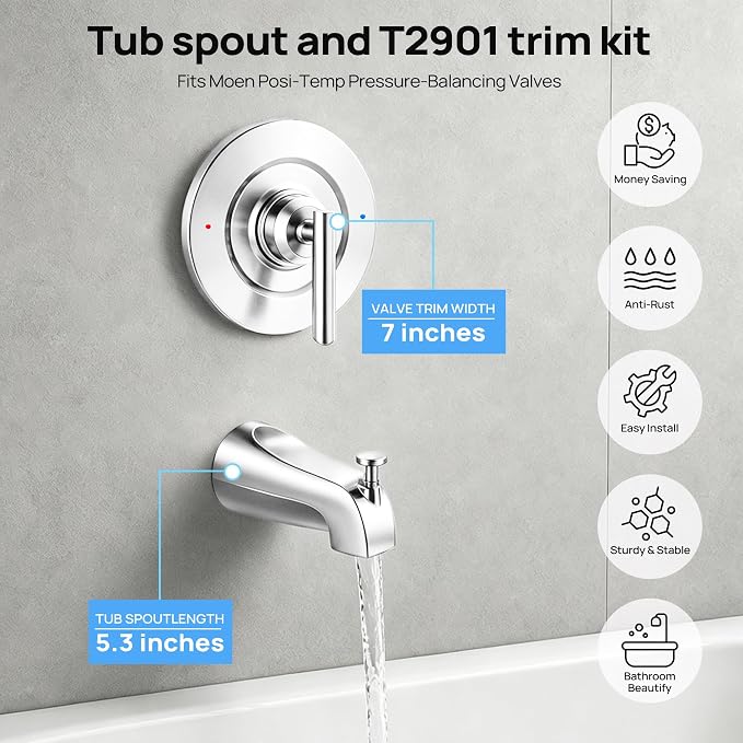 Shower Faucet Trim Kit with Tub Spout, Compatible with Moen Gibson Posi-Temp - Image 2