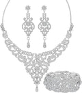 Silver Gold Plated Wedding Jewelry Sets Bridal Necklace Rhinestone Earrings Bracelets
