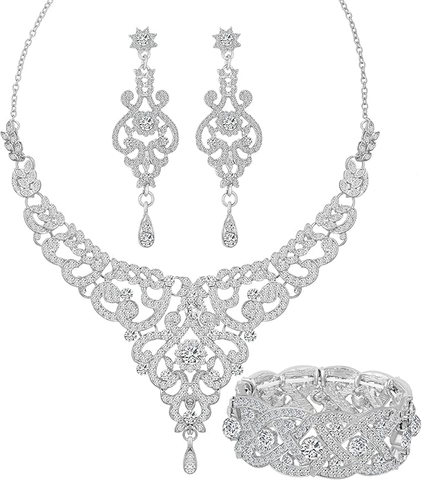Silver Gold Plated Wedding Jewelry Sets Bridal Necklace Rhinestone Earrings Bracelets