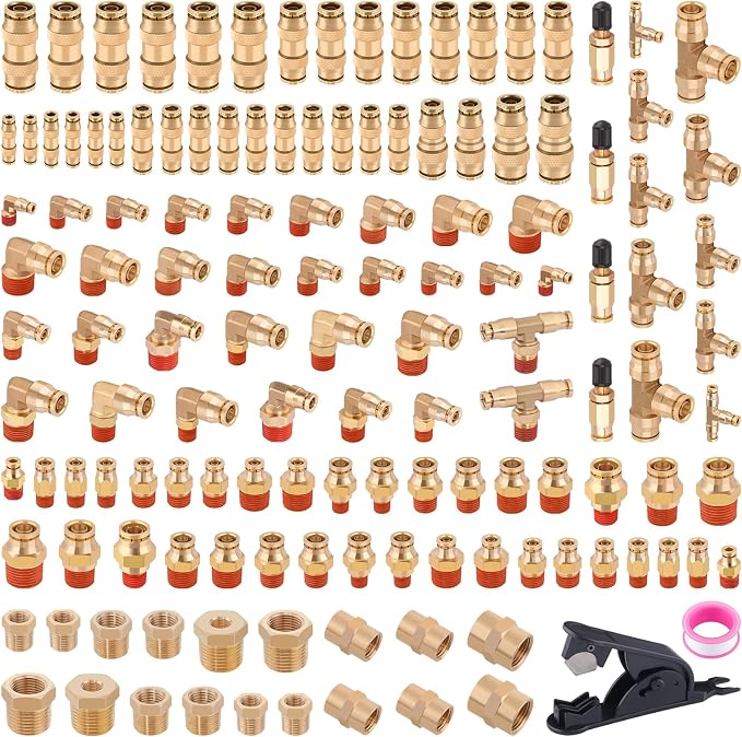 CheeMuii 136 Pcs Brass DOT Air Line Fittings Kit Push Lock DOT Air Fittings | - Image 8