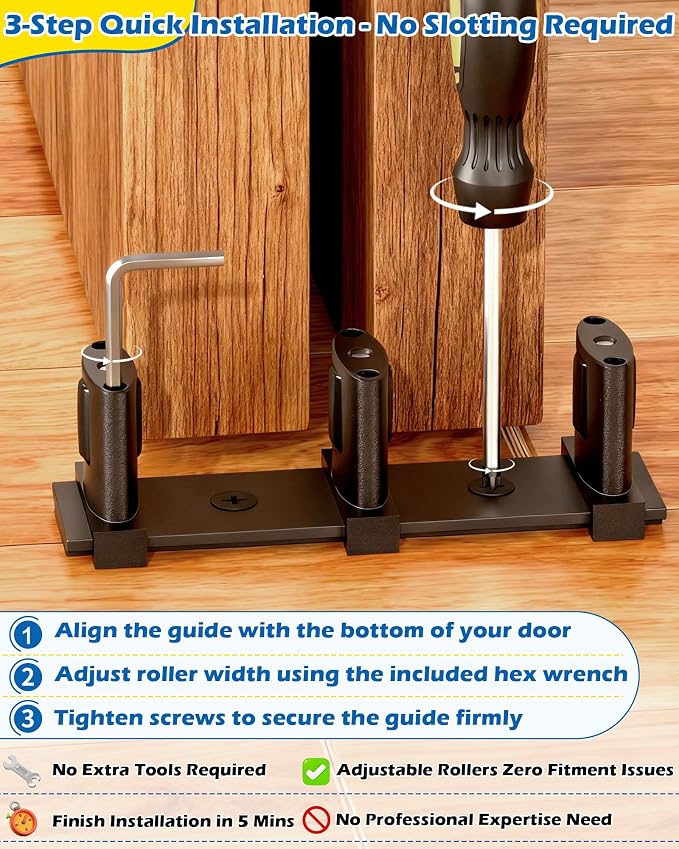 3-Roller Adjustable Sliding Closet Door Floor Guide Upgrade Kit, Double Bypass - Image 5
