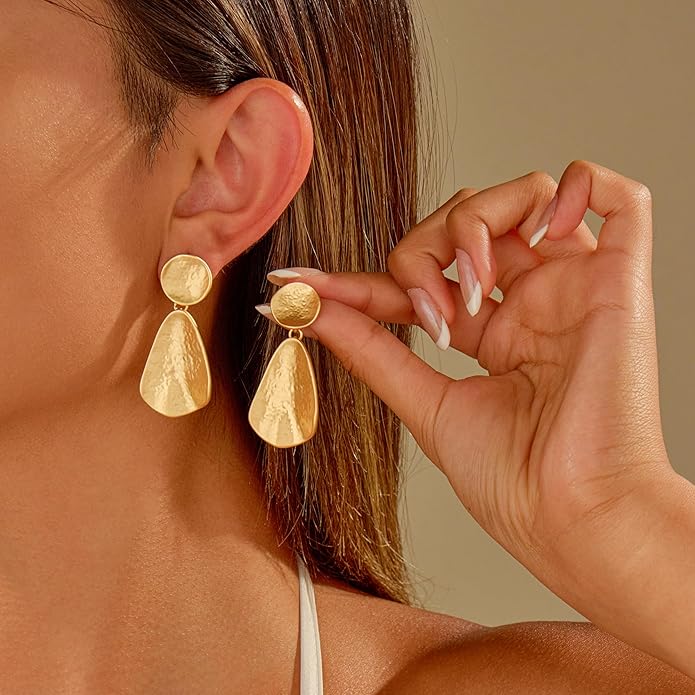 YUJIE Gold Plated Earrings for Women Geometric Chunky Dangle Earring Trendy Silvery Two-Tone Statement Jewelry