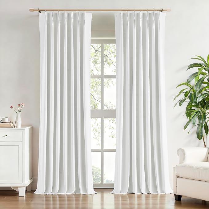 Vision Home White Velvet Pinch Pleated Full Blackout Curtains 40Wx95L Inch | 2 by VisionHome