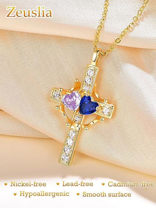 Valentine's Day Gifts for Wife 925 Sterling Silver Double Birthstone Pendant Necklaces I Love You for Always and Forever Necklace Anniversary Birthday Gifts for Wife Girlfriend Mom Her