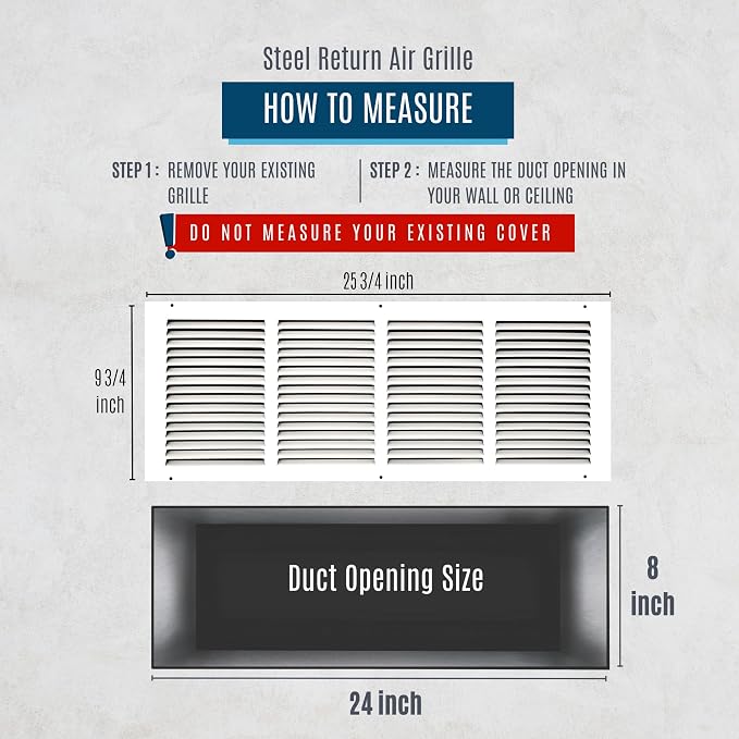 Fits 24x8 Duct Opening | Steel Return Air Grille by Handua | Vent Cover Grill - Image 3