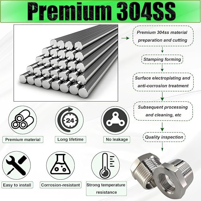 2 Pcs 304 Stainless Steel 1/2" Male to 3/8" Female Reducer Bushing, 1/2 Inch - Image 2