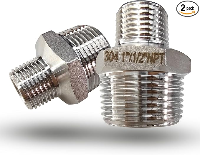 1" Male to 1/2" Male NPT Hex Reducing Nipple Fitting Adapter, 304 Stainless by PipeFloProonline