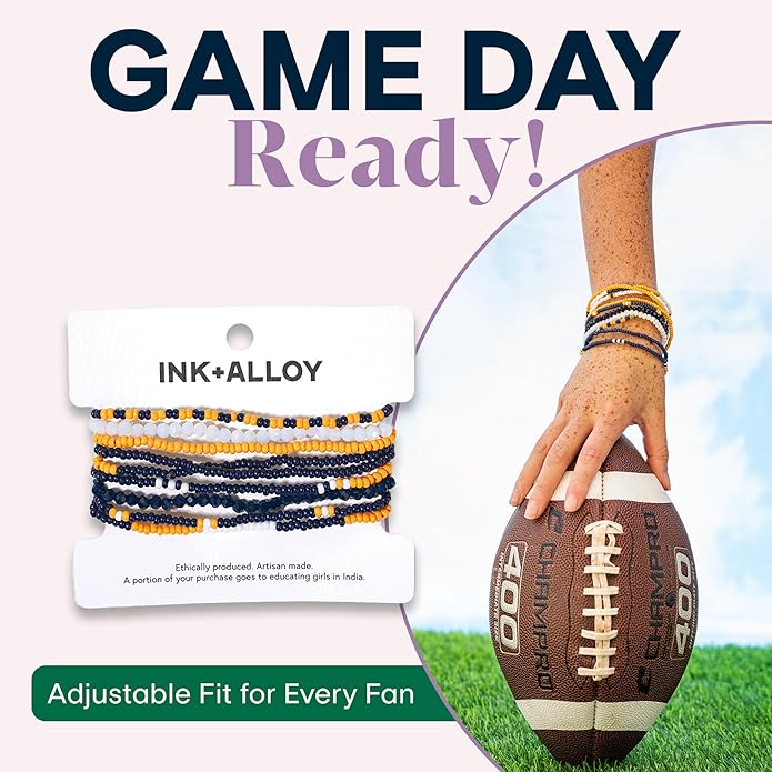 INK + ALLOY Game Day Bracelet Stacks, Beaded Bracelets for Football Gameday Outfits, Handmade Jewelry for College Students, Teachers, Football Moms, Set of 10