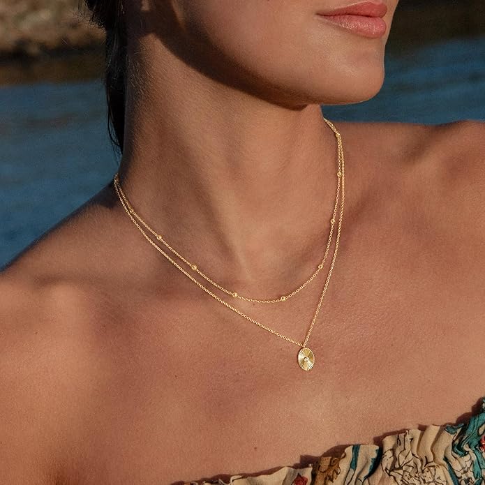 Layered Necklaces for Women,Dainty 14k Gold Plated CZ Layered Choker Necklace for Women Trendy Non Tarnish Hypoallergenic Beaded Paperclip Chain Necklace Stack Women's Minimalist Gold Jewelry Gifts
