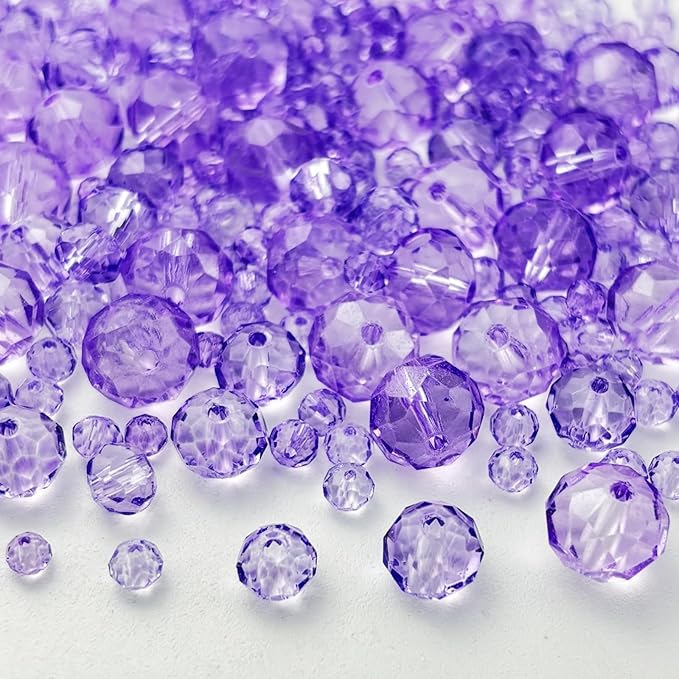 600pcs Crystal Glass Beads 3mm 4mm 6mm 8mm 10mm Rondelle Faceted Crystal Beads Spacer Beads for Necklace Bracelet Earrings DIY Jewelry Crafts Making Supplies(Crystal Purple)