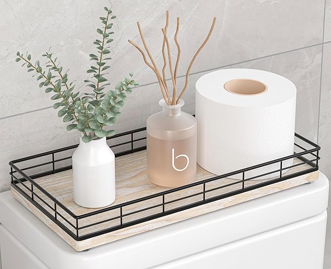 Toilet Paper Basket Organizer, Ash Wood Toilet Tank Tray by Focusonit