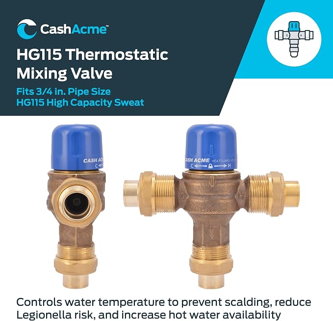 Cash Acme 3/4 Inch HG115 Sweat Thermostatic Mixing Valve - Image 2