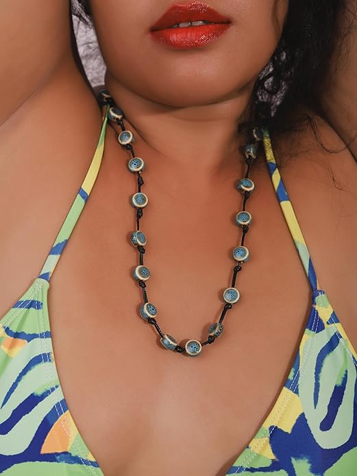 MINACHI Hippie Bohemian Colorful Ceramic Bead Long Strand Necklace, Boho Hippie Beach Summer Statement Jewelry Gift for Women
