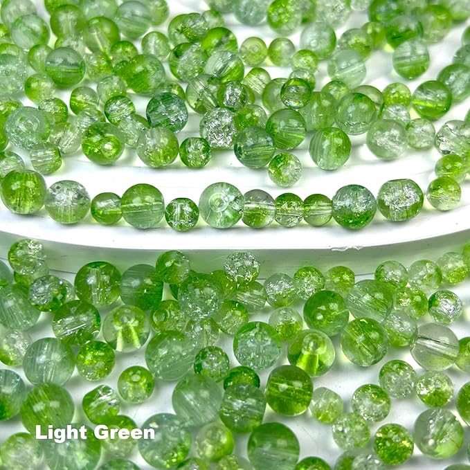 300pcs Crackle Glass Beads, 6mm and 8mm Green Crystal Glass Beads Round Loose Spacer Bulk Beads for St. Patrick's Day DIY Craft Earring Necklace Bracelet Jewelry