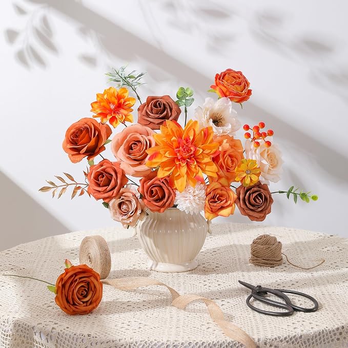 Artificial Flowers Fake Rose Flowers Dahlia - Image 4