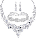 3/4 Pieces Women Jewelry Set Artificial Rhinestone Crystal Bride Statement Choker Necklace Tiara Crown Link Bangle Bracelet Teardrop Dangle Earrings Set