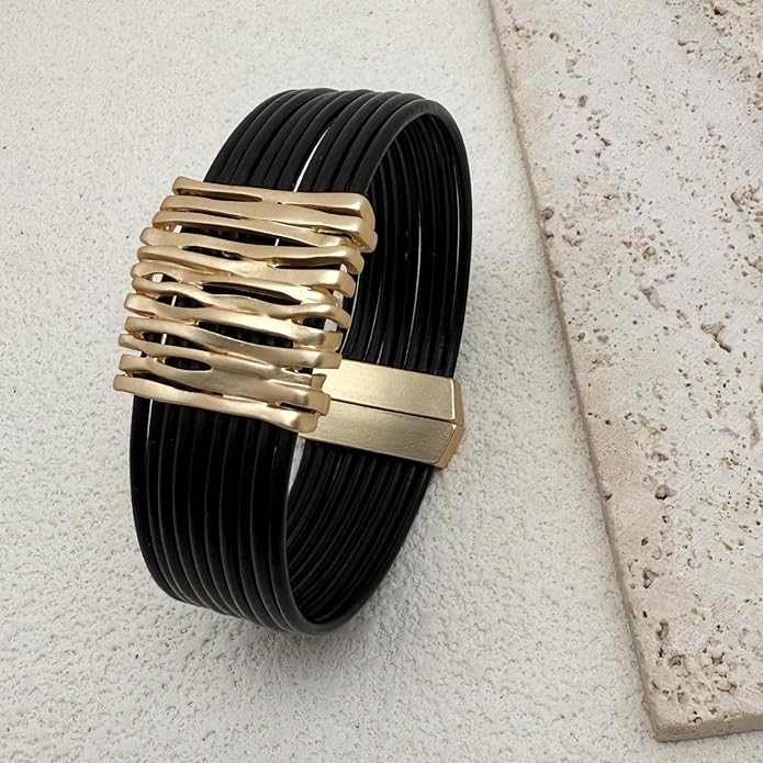 Leather Bracelet for Women Black Wrap Bangle Gold Infinity Bow-knot Bead Heart Bracelet Chunky Layered Bracelets for Women Trendy