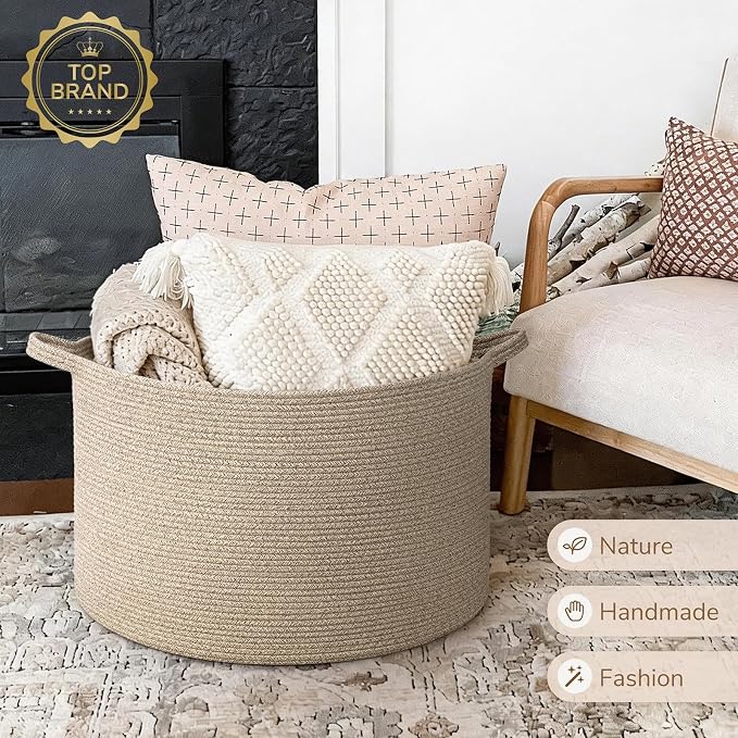 INDRESSME 115L Extra Large Woven Wicker Blanket Basket Living Room | 23.6" x - Image 7