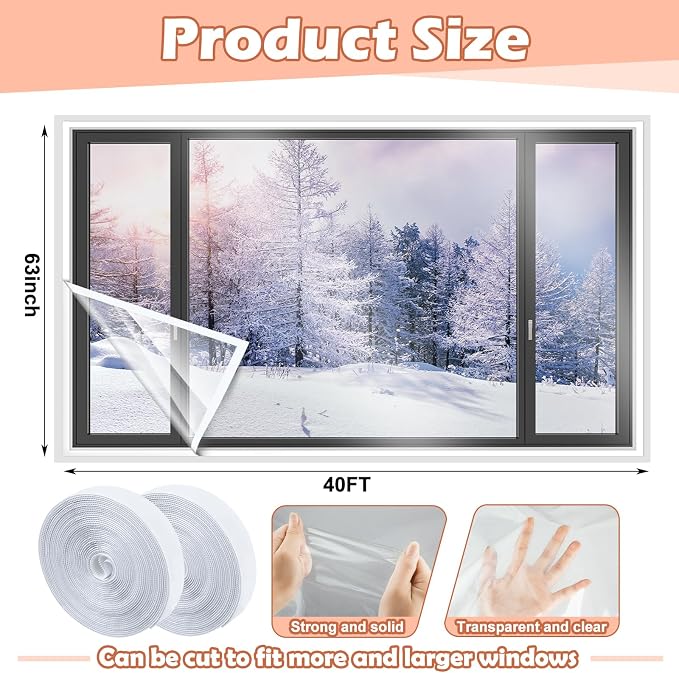 Beveer Window Insulation Kit 63 Inch X 40 ft, Cuttable Film, Waterproof | - Image 2