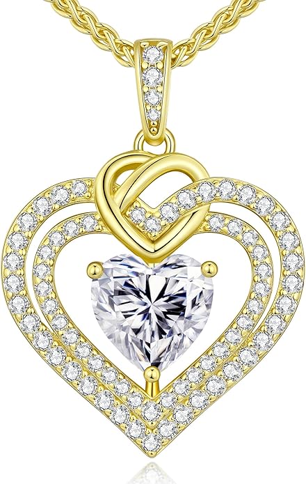 OOBEE Valentines Day Gift Moissanite Heart Necklaces for Women, 1- 4 Carat Moissanite 925 Sterling Silver 14K Gold Plated Pendant Necklace, Ideal Anniversary Birthday Christmas Mothers Day Jewelry Gifts for Mom Wife Her Girlfriend Daughter