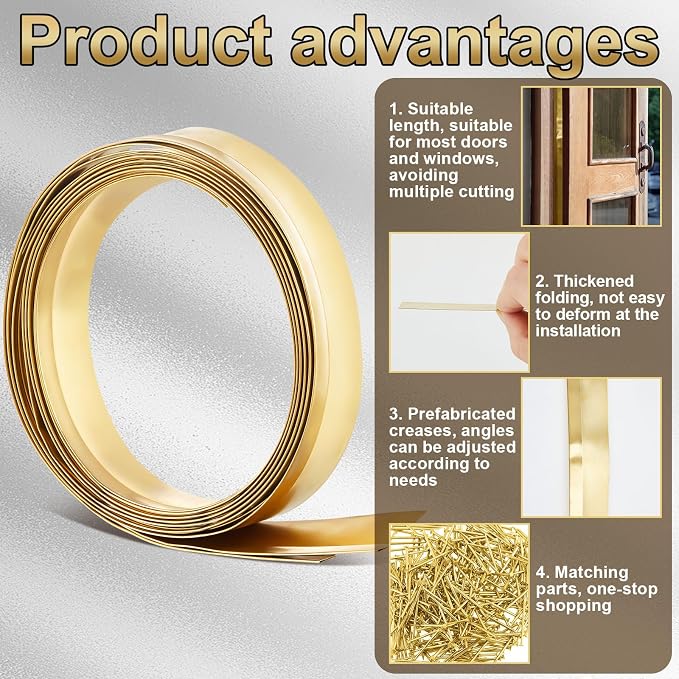 Zonon 1-3/8" W x 17.72' L Spring Bronze Weather Stripping Metal Brass Weather - Image 3