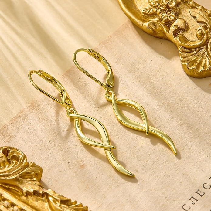 ALEXCRAFT 925 Sterling Silver Dangle Earrings, Hypoallergenic 14k Gold Plated Long Double Linear Twisted Tassel Dangling Drop Earrings for Women Trendy Statement Elegant Lightweight Leverback Earring