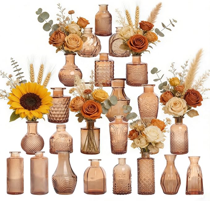Petal Petite Small Amber Glass Bud Vase Set of 24 by Unknown