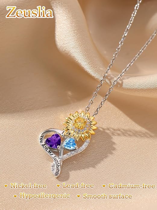 Valentine's Day Gifts for Wife 925 Sterling Silver Double Birthstone Pendant Necklaces I Love You for Always and Forever Necklace Anniversary Birthday Gifts for Wife Girlfriend Mom Her