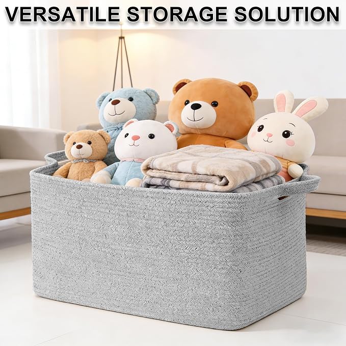 96L Woven Laundry Basket with Handles, Extra Blanket Basket, Living Room - Image 8