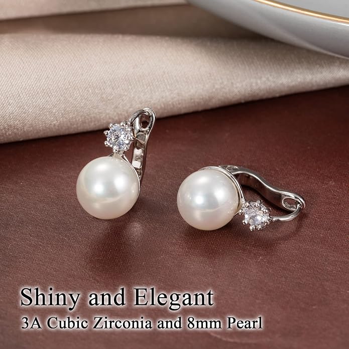 Pearl Earrings for Women 14K Gold Plated Hypoallergenic Pearl Earrings 5A Cubic Zirconia Dangle Earrings Elegant Jewelry