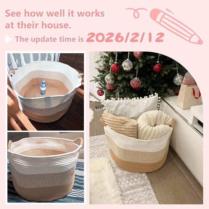 Artfeel 70L Large Cotton Rope Basket, Decorative Woven Blanket Storage - Image 7