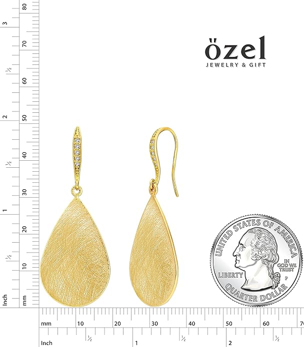 OZEL Gold Dangle Earrings for Women Brushed Finish, Matte Gold Statement Jewelry, 14k Gold Plated