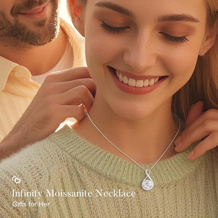 MOOSEA Valentines Day Gifts for Her - 1-3 ct Infinity Moissanite Necklace, Lab Created Moissanite 925 Sterling Silver Necklace, Anniversary Birthday Gifts for Women Wife Mom Girlfriend