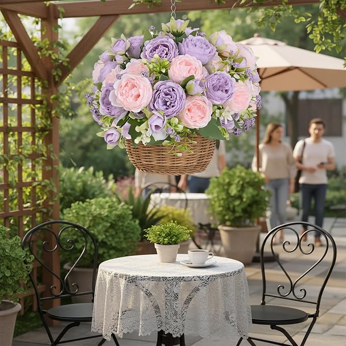 12 Bundles Peonies Artificial Flowers Bouquet, Lifelike Silk Fake Peonies - Image 9